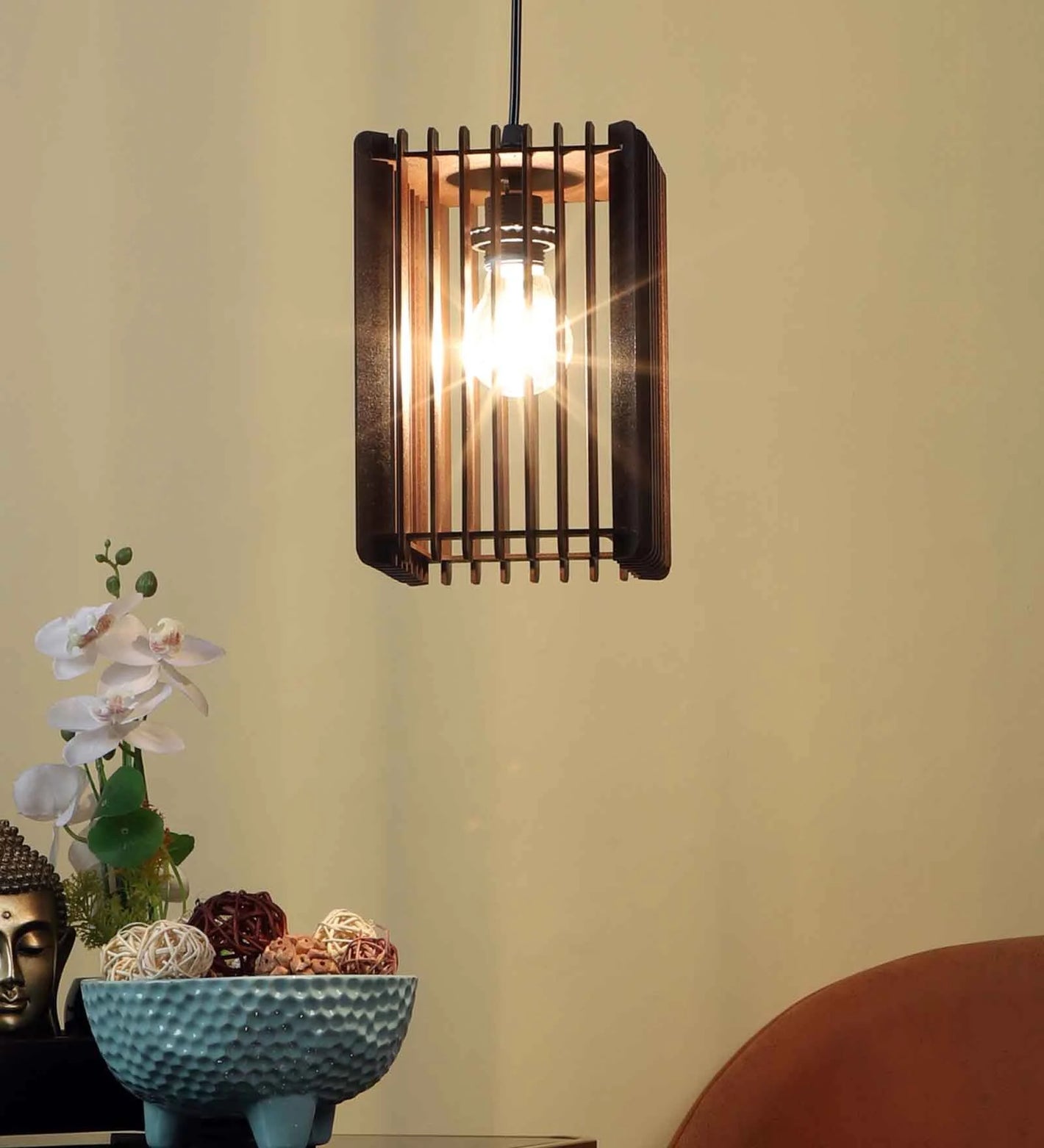 Stax Brown MDF Hanging Light | 4001-1hl | Included Bulb | Eliante by Jainsons Lights