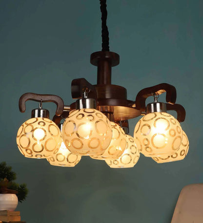 Brown Wood Hanging Lights | JS-621-6-1LP | Included Bulb | Eliante by Jainsons Lights