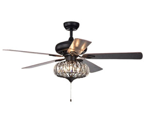 JS-LXR Classic AC 52″ Ceiling Designer Fans with Light C0010 Black+walnut-Bright Black Motor & Walnut Blades