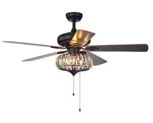 JS-LXR Classic AC 52″ Ceiling Designer Fans with Light C0010 Black+walnut-Bright Black Motor & Walnut Blades