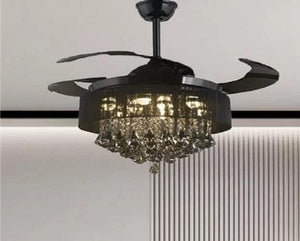 JS-LXR Crystal BLDC 42” Ceiling Chandelier Fans C0018-Dark Brown Body & Clear Translucent Blades