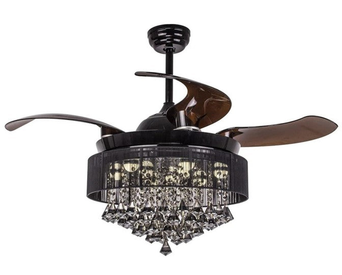 JS-LXR Crystal BLDC 42” Ceiling Chandelier Fans C0018-Dark Brown Body & Clear Translucent Blades