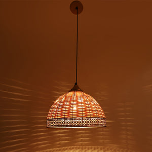 Golden Metal Hanging Light - CANE-WOOD-HL - Included Bulb