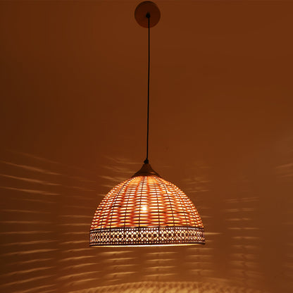 Golden Metal Hanging Light - CANE-WOOD-HL - Included Bulb