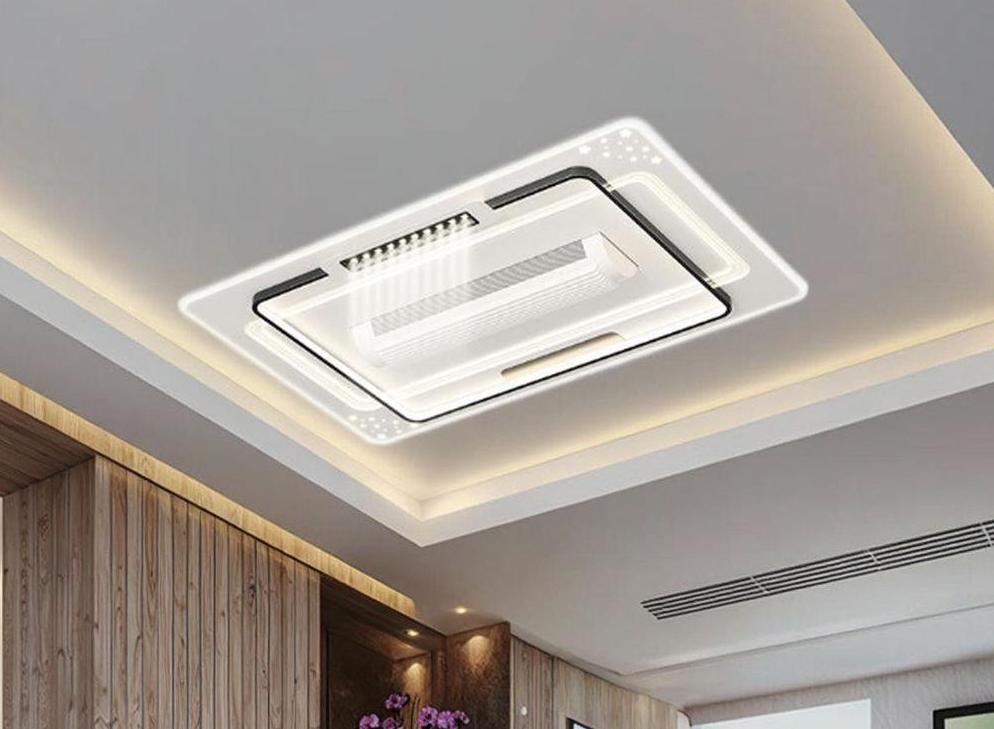JS-FO - FI-7550-110x70mm High Speed Bladeless Ceiling Fan with Light White + Black Finish Acrylic Blades