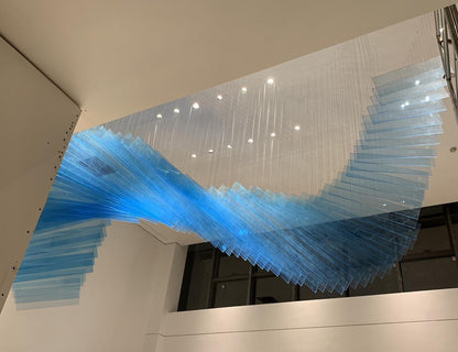 Cerulean Wave Sail Chandelier – A Sculptural Statement for Double-Height Atriums