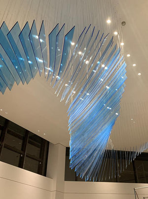 Cerulean Wave Sail Chandelier – A Sculptural Statement for Double-Height Atriums