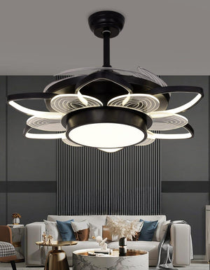 JS-FO - FI-7764-BK High Speed Modern Chandelier Fans Matt Gold Finish Acrylic Blades Size 1070mm