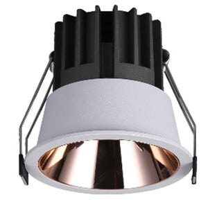 CH-8598-White+Rose Gold Bosca 18w Round Deep Recessed Reflector Ring Cob Downlight