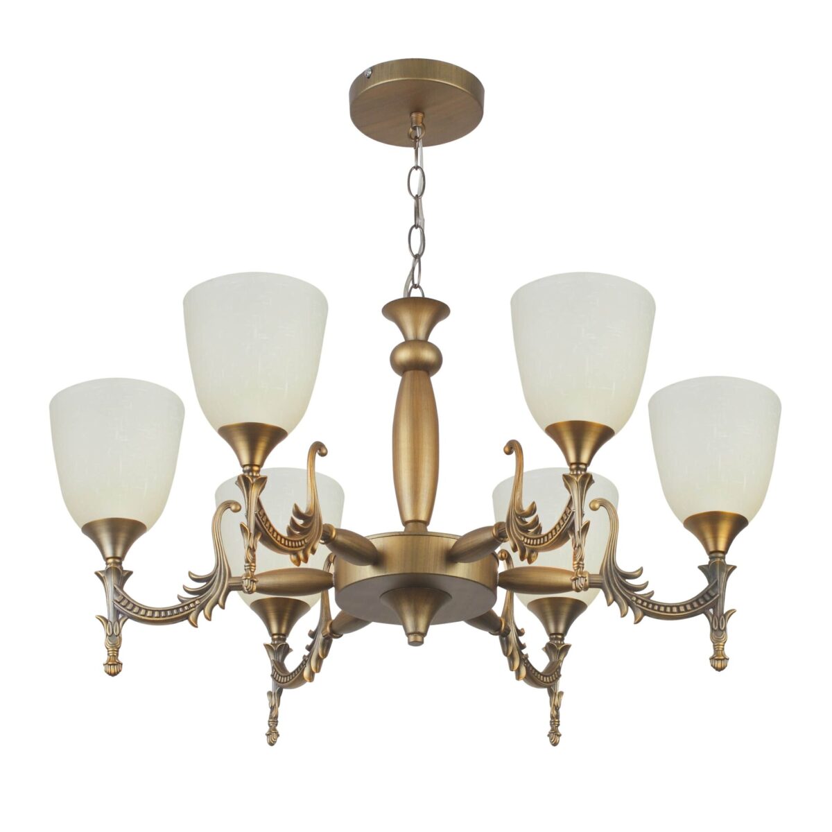 JS-VP S-129-6LP Modern Chandeliers 6xE27 Mild Steel Glass & Glass Material Antique Gold & White Finish