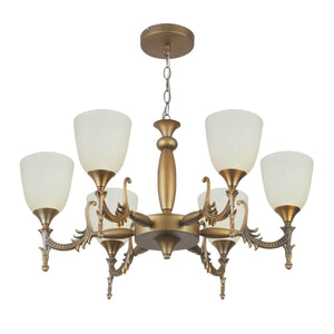 JS-VP S-129-6LP Modern Chandeliers 6xE27 Mild Steel Glass & Glass Material Antique Gold & White Finish
