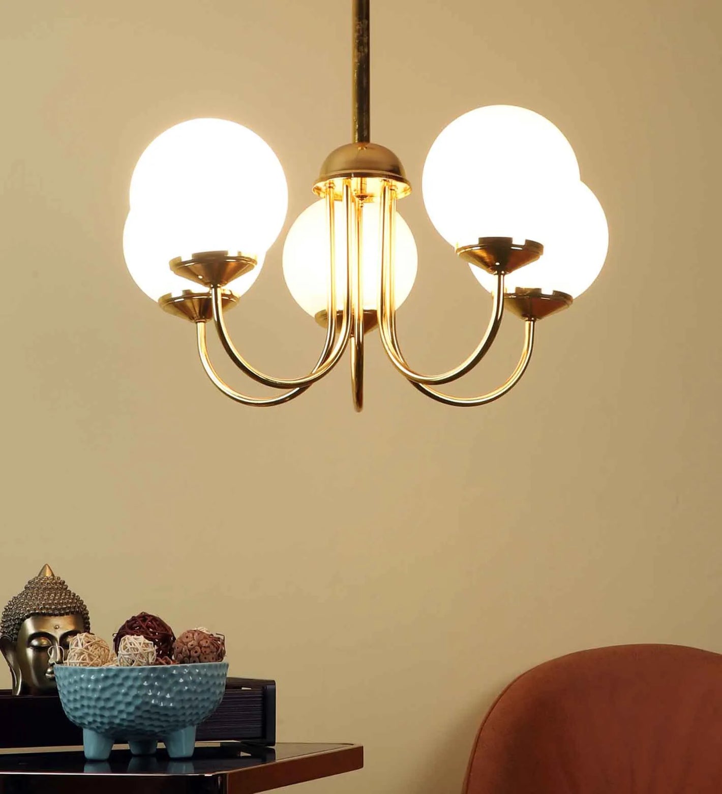 Alper Gold Iron Globe Chandelier | 5030-5lp | Included Bulb | Eliante by Jainsons Lights