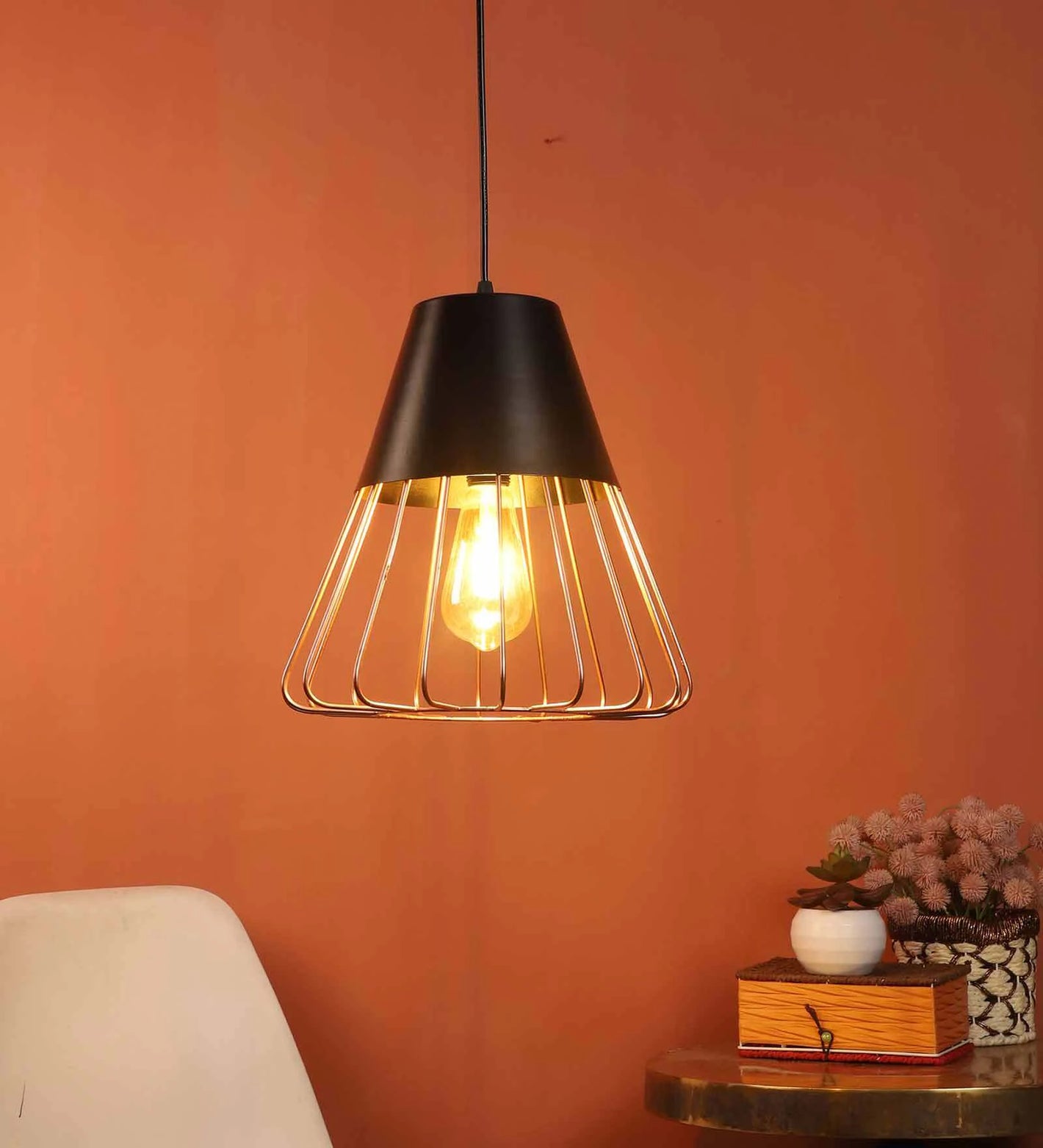 Majestic Copper Iron Hanging Light | JS-651-1LP-copper | Included Bulb | Eliante by Jainsons Lights