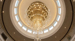 Crystal Cascade Dome Chandelier - dome-shaped crystal cluster cascading over a double-height foyer
