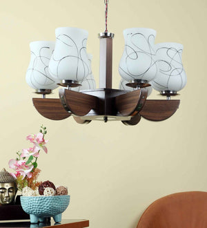 Montage Brown Wood Shaded Chandelier | 1718-6lp | Included Bulb | Eliante by Jainsons Lights