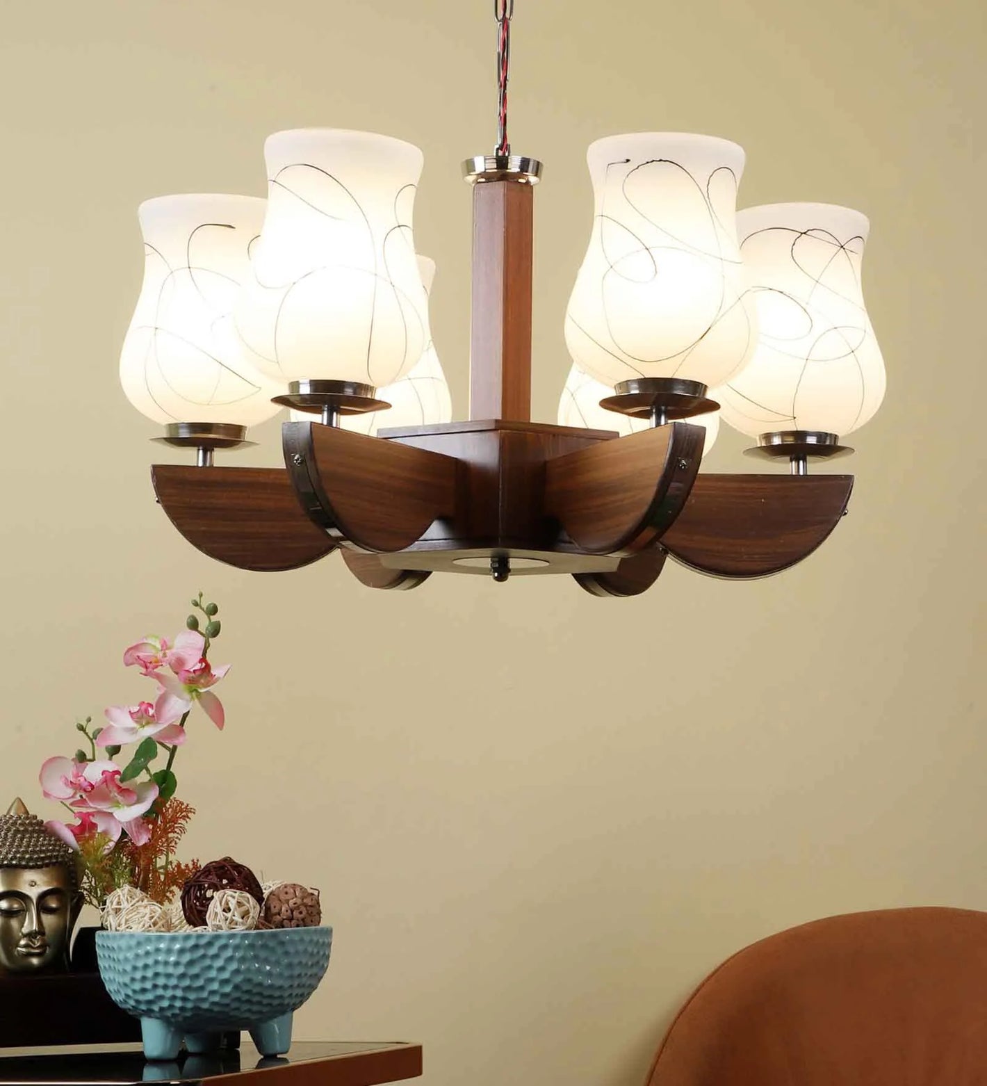 Montage Brown Wood Shaded Chandelier | 1718-6lp | Included Bulb | Eliante by Jainsons Lights