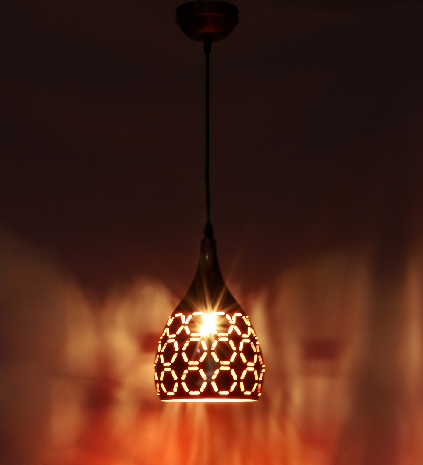 Red Metal Hanging Light -Cutting-Red-Belon - Included Bulb
