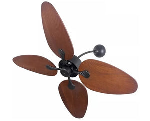 JS-LXR Tropical AC 52" Wall/Ceiling Designer Fans D0006-Matt Black Motor & Walnut Wooden Blades