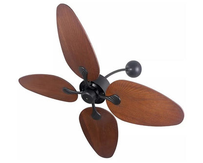 JS-LXR Tropical AC 52" Wall/Ceiling Designer Fans D0006-Matt Black Motor & Walnut Wooden Blades