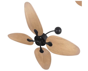 JS-LXR Tropical AC 52" Wall Designer Fans D0007-Matt Black Motor & Palm Wooden Blades