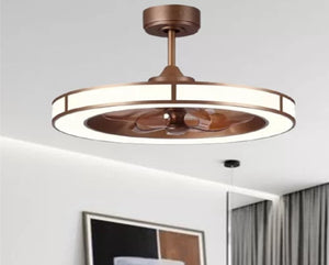 JS-LXR Modern BLDC 16" Ceiling Designer Fans with Light D0012-Sand Gold Fandelier & 5 ABS Blades