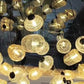 Looking up into the finished ribbed glass cluster chandelier, Delhi residence