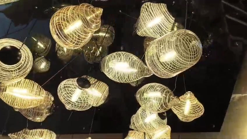Close view of the lined, wire-like texture in each mould-made glass piece