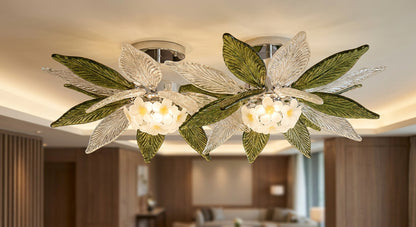 Frangipani Grove Glass Flush Chandelier – A Botanical Statement for Modern Ceilings