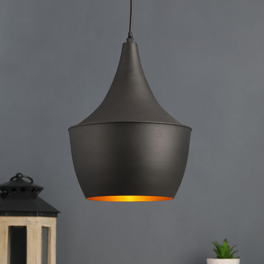 Brown Metal Hanging Light - DHOLAK-BK-GD - Included Bulb