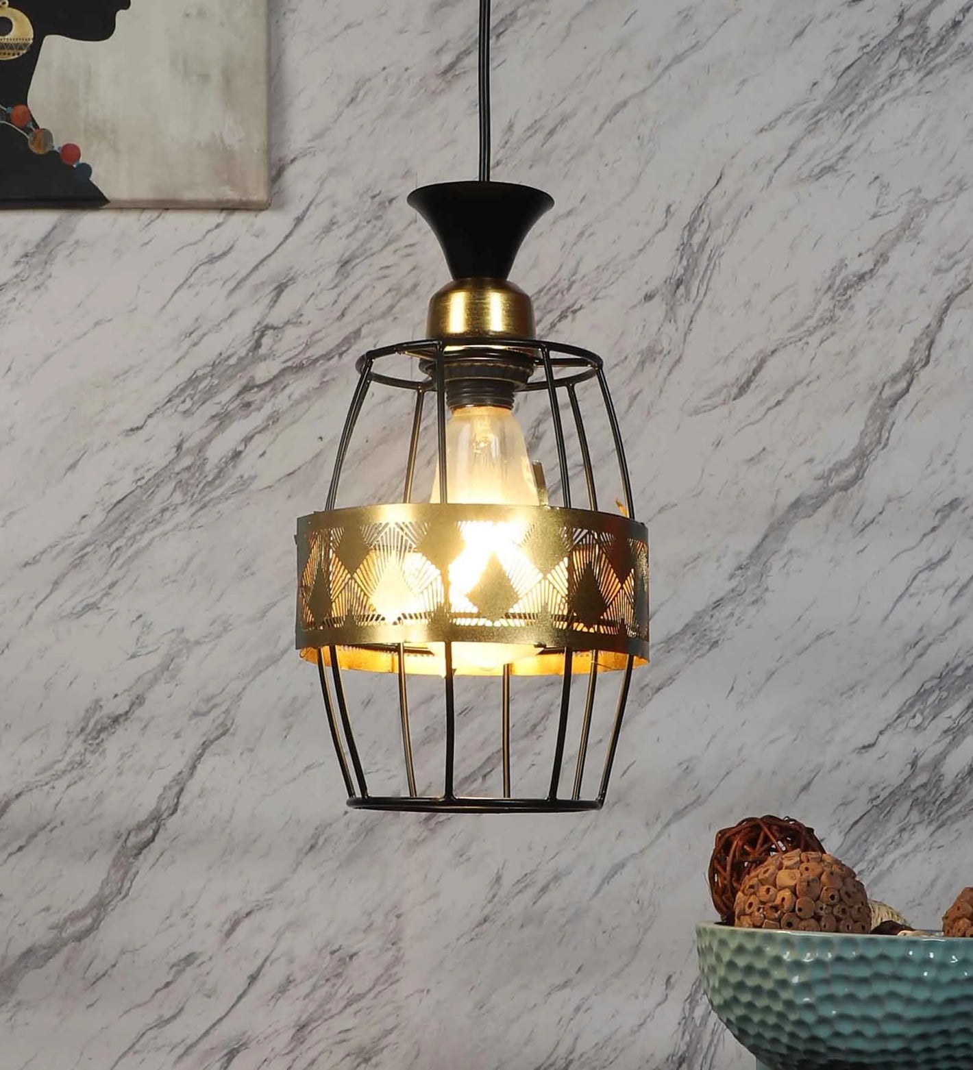 Dino Black Iron Hanging Light | 5012-1LP | Included Bulb | Eliante by Jainsons Lights