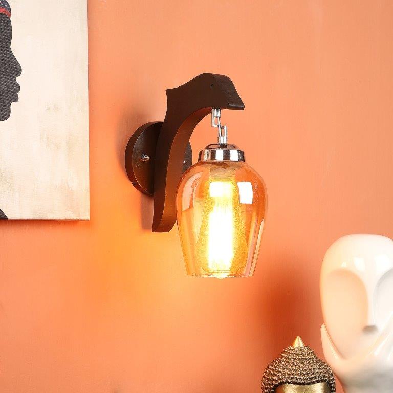 ELIANTE Brown Iron Base Gold Glass Beads Shade Wall Light - Dol-2-1W - Bulb Included
