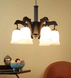 Charlotte Brown Wood Shaded Chandelier | dollphine-6lp | Included Bulb | Eliante by Jainsons Lights