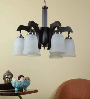 Charlotte Brown Wood Shaded Chandelier | dollphine-6lp | Included Bulb | Eliante by Jainsons Lights