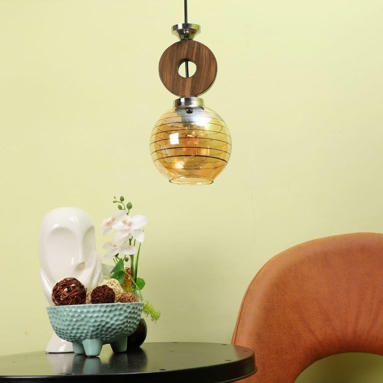ELIANTE Brown Wood Base Gold White Shade Hanging Light - Dp-011-1Lp - Bulb Included