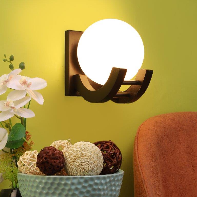 ELIANTE Brown MDF Base White White Shade Wall Light - Dp-065-1W - Bulb Included