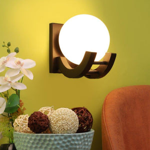 ELIANTE Brown MDF Base White White Shade Wall Light - Dp-065-1W - Bulb Included