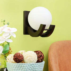 ELIANTE Brown MDF Base White White Shade Wall Light - Dp-065-1W - Bulb Included