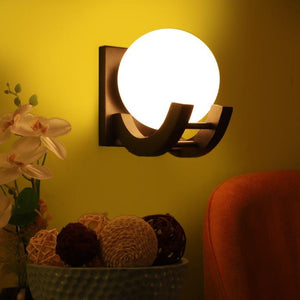 ELIANTE Brown MDF Base White White Shade Wall Light - Dp-065-1W - Bulb Included