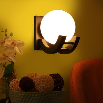 ELIANTE Brown MDF Base White White Shade Wall Light - Dp-065-1W - Bulb Included