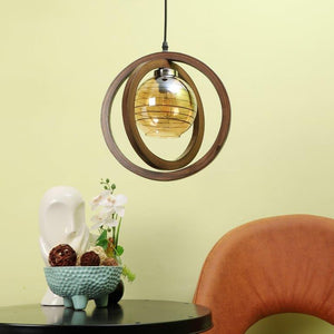 ELIANTE Brown Wood Base Brown White Shade Hanging Light - Dp-222-1Lp - Bulb Included