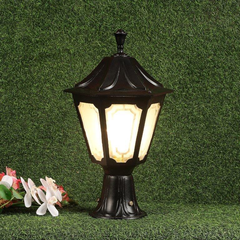 ELIANTE Black Aluminium Base Frost Glass Shade Gate Light - Duck-Gl-Med-Bk - Bulb Included