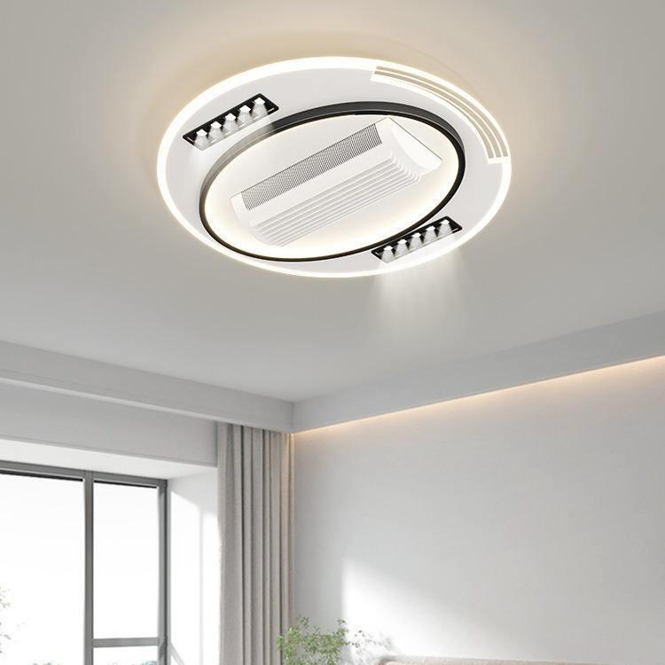 JS-FO - FI-7550-500mm High Speed Bladeless Ceiling Fan with Light White + Black Finish Acrylic Blades
