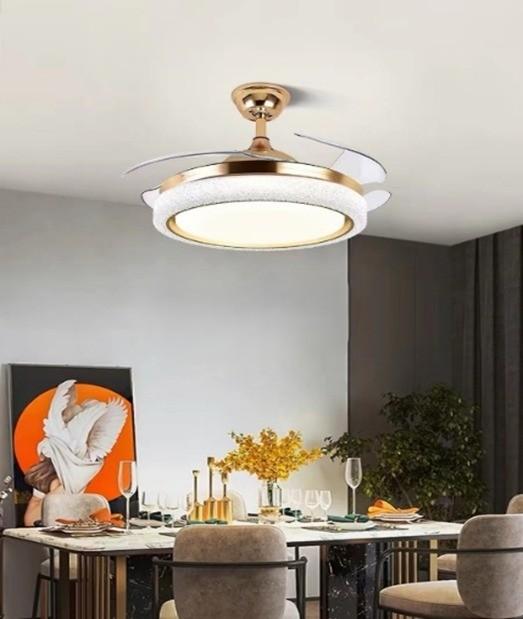 JS-FO - FI-7727 High Speed Modern Chandelier Fans French Gold Finish Acrylic Blades Size 1070mm