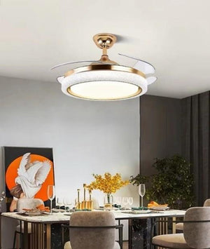 JS-FO - FI-7727 High Speed Modern Chandelier Fans French Gold Finish Acrylic Blades Size 1070mm