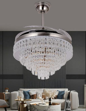 JS-FO - FI-7763 High Speed Crystal Chandelier Fans Chrome Finish Acrylic Blades Size 1070mm