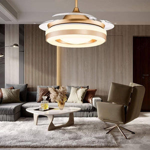 JS-FO - FI-7830 High Speed Modern Chandelier Fans Gold Finish Acrylic Blades Size 1070mm
