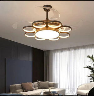 JS-FO - FI-7775-BK High Speed Modern Chandelier Fans Black Finish Acrylic Blades Size 1070mm