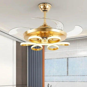 JS-FO - FI-7726 High Speed Modern Chandelier Fans Matt Gold Finish Acrylic Blades Size 1070mm