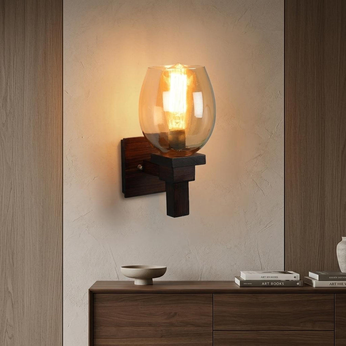 ELIANTE Illusive Brown Wood Wall Lights - Aj-07-1W-Gold | 3 Years Warranty | Free - LED LAMP