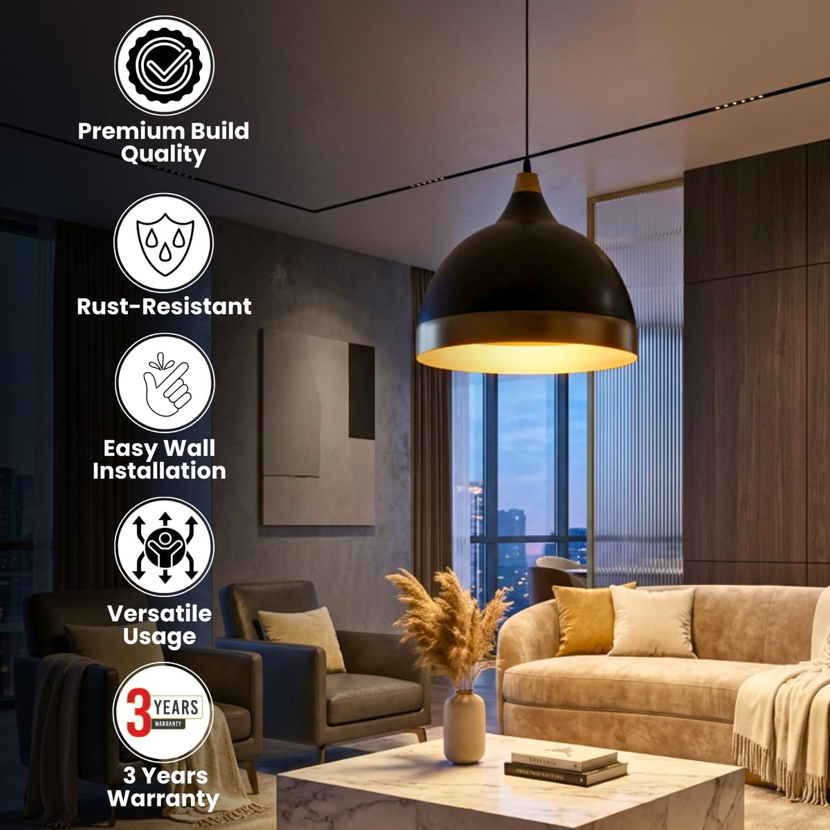 ELIANTE by Jainsons Lights | Modern Black Metal Hanging Pendant Light for Living Room Ceiling Scone Vintage Classic Designer(Bulb not Included) Bulb